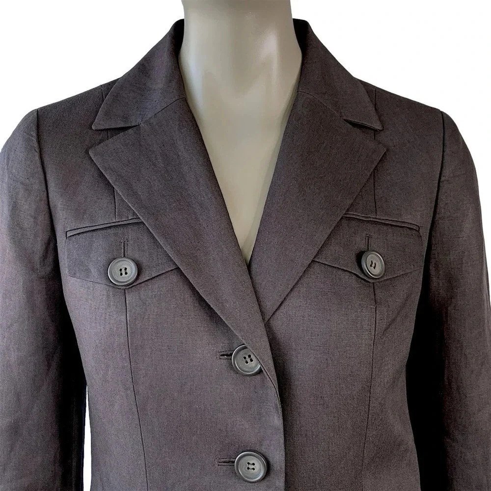 Ann Taylor Loft Linen Blend Tailored Blazer Buttoned Down Jacket Size 2 Brown - Picture 4 of 15